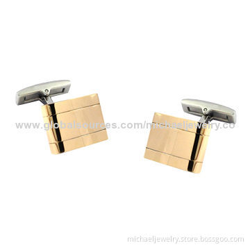 Stainless steel cufflinks, interval plating IP rose gold and fashionable